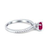 Art Deco Wedding Engagement Ring Simulated Cubic Zirconia Accent Vintage Bridal Ring Round 925 Sterling Silver