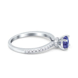 Art Deco Wedding Engagement Ring Simulated Cubic Zirconia Accent Vintage Bridal Ring Round 925 Sterling Silver