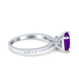 Cushion Cut Art Deco Vintage Engagement Wedding Bridal Ring Round Simulated Cubic Zirconia Accent 925 Sterling Silver