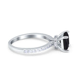Cushion Cut Art Deco Vintage Engagement Wedding Bridal Ring Round Simulated Cubic Zirconia Accent 925 Sterling Silver