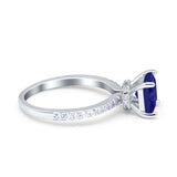 Cushion Cut Art Deco Vintage Engagement Wedding Bridal Ring Round Simulated Cubic Zirconia Accent 925 Sterling Silver