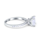Cushion Cut Art Deco Vintage Engagement Wedding Bridal Ring Round Simulated Cubic Zirconia Accent 925 Sterling Silver