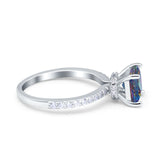 Cushion Cut Art Deco Vintage Engagement Wedding Bridal Ring Round Simulated Cubic Zirconia Accent 925 Sterling Silver