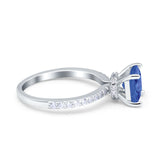 Cushion Cut Art Deco Vintage Engagement Wedding Bridal Ring Round Simulated Cubic Zirconia Accent 925 Sterling Silver