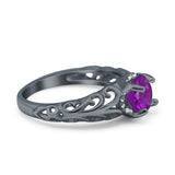Art Deco Filigree Wedding Engagement Bridal Ring Round Simulated Cubic Zirconia 925 Sterling Silver