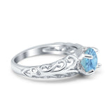 Art Deco Filigree Wedding Engagement Bridal Ring Round Simulated Cubic Zirconia 925 Sterling Silver