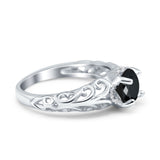 Art Deco Filigree Wedding Engagement Bridal Ring Round Simulated Cubic Zirconia 925 Sterling Silver