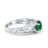 Art Deco Filigree Wedding Engagement Bridal Ring Round Simulated Cubic Zirconia 925 Sterling Silver
