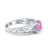 Art Deco Filigree Wedding Engagement Bridal Ring Round Simulated Cubic Zirconia 925 Sterling Silver