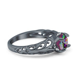 Art Deco Filigree Wedding Engagement Bridal Ring Round Simulated Cubic Zirconia 925 Sterling Silver