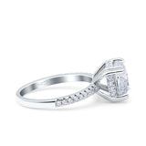 Half Eternity Art Deco Cushion Cut Wedding Engagement Bridal Ring Round Simulated Cubic Zirconia 925 Sterling Silver