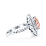 Halo Vintage Style Art Deco Solitaire Accent Marquise Wedding Engagement Ring Round Simulated Cubic Zirconia 925 Sterling Silver