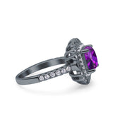 Halo Vintage Style Art Deco Solitaire Accent Cushion Wedding Engagement Ring Round Simulated Cubic Zirconia 925 Sterling Silver