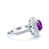 Halo Vintage Style Art Deco Solitaire Accent Cushion Wedding Engagement Ring Round Simulated Cubic Zirconia 925 Sterling Silver