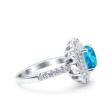 Halo Vintage Style Art Deco Solitaire Accent Cushion Wedding Engagement Ring Round Simulated Cubic Zirconia 925 Sterling Silver