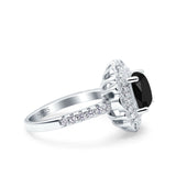 Halo Vintage Style Art Deco Solitaire Accent Cushion Wedding Engagement Ring Round Simulated Cubic Zirconia 925 Sterling Silver