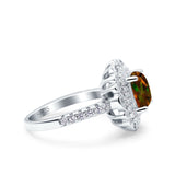 Halo Vintage Style Art Deco Solitaire Accent Cushion Wedding Engagement Ring Round Simulated Cubic Zirconia 925 Sterling Silver