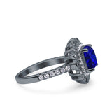 Halo Vintage Style Art Deco Solitaire Accent Cushion Wedding Engagement Ring Round Simulated Cubic Zirconia 925 Sterling Silver