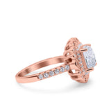 Halo Vintage Style Art Deco Solitaire Accent Cushion Wedding Engagement Ring Round Simulated Cubic Zirconia 925 Sterling Silver