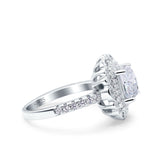 Halo Vintage Style Art Deco Solitaire Accent Cushion Wedding Engagement Ring Round Simulated Cubic Zirconia 925 Sterling Silver