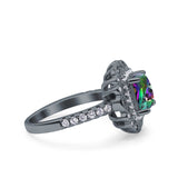 Halo Vintage Style Art Deco Solitaire Accent Cushion Wedding Engagement Ring Round Simulated Cubic Zirconia 925 Sterling Silver