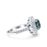 Halo Vintage Style Art Deco Solitaire Accent Cushion Wedding Engagement Ring Round Simulated Cubic Zirconia 925 Sterling Silver