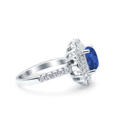 Halo Vintage Style Art Deco Solitaire Accent Cushion Wedding Engagement Ring Round Simulated Cubic Zirconia 925 Sterling Silver