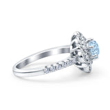Halo Vintage Style Art Deco Solitaire Accent Wedding Engagement Ring Round Simulated Cubic Zirconia 925 Sterling Silver