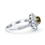 Halo Vintage Style Art Deco Solitaire Accent Wedding Engagement Ring Round Simulated Cubic Zirconia 925 Sterling Silver