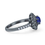 Halo Vintage Style Art Deco Solitaire Accent Wedding Engagement Ring Round Simulated Cubic Zirconia 925 Sterling Silver