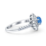 Halo Vintage Style Art Deco Solitaire Accent Wedding Engagement Ring Round Simulated Cubic Zirconia 925 Sterling Silver