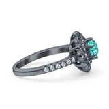 Halo Vintage Style Art Deco Solitaire Accent Wedding Engagement Ring Round Simulated Cubic Zirconia 925 Sterling Silver
