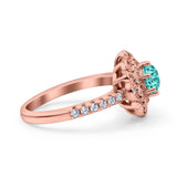 Halo Vintage Style Art Deco Solitaire Accent Wedding Engagement Ring Round Simulated Cubic Zirconia 925 Sterling Silver