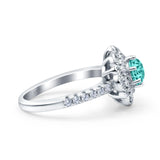 Halo Vintage Style Art Deco Solitaire Accent Wedding Engagement Ring Round Simulated Cubic Zirconia 925 Sterling Silver