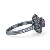 Halo Vintage Style Art Deco Solitaire Accent Wedding Engagement Ring Round Simulated Cubic Zirconia 925 Sterling Silver