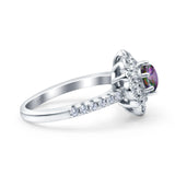 Halo Vintage Style Art Deco Solitaire Accent Wedding Engagement Ring Round Simulated Cubic Zirconia 925 Sterling Silver