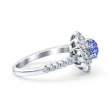 Halo Vintage Style Art Deco Solitaire Accent Wedding Engagement Ring Round Simulated Cubic Zirconia 925 Sterling Silver