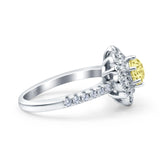 Halo Vintage Style Art Deco Solitaire Accent Wedding Engagement Ring Round Simulated Cubic Zirconia 925 Sterling Silver