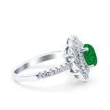 Halo Vintage Style Art Deco Solitaire Accent Oval Wedding Engagement Ring Simulated Cubic Zirconia 925 Sterling Silver