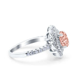 Halo Vintage Style Art Deco Solitaire Accent Oval Wedding Engagement Ring Simulated Cubic Zirconia 925 Sterling Silver