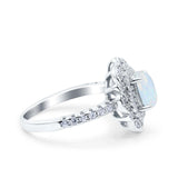 Halo Vintage Style Art Deco Solitaire Accent Oval Wedding Engagement Ring Simulated Cubic Zirconia 925 Sterling Silver