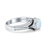 Art Deco Oval Engagement Ring Black Simulated Cubic Zirconia 925 Sterling Silver