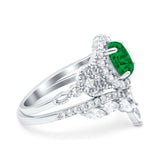 Marquise Art Deco Band Wedding Engagement Bridal Ring Oval Accent Vintage Round Simulated Cubic Zirconia 925 Sterling Silver