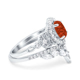Marquise Art Deco Band Wedding Engagement Bridal Ring Oval Accent Vintage Round Simulated Cubic Zirconia 925 Sterling Silver
