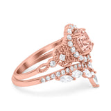 Marquise Art Deco Band Wedding Engagement Bridal Ring Oval Accent Vintage Round Simulated Cubic Zirconia 925 Sterling Silver