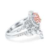 Marquise Art Deco Band Wedding Engagement Bridal Ring Oval Accent Vintage Round Simulated Cubic Zirconia 925 Sterling Silver
