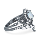 Marquise Art Deco Band Wedding Engagement Bridal Ring Oval Accent Vintage Round Simulated Cubic Zirconia 925 Sterling Silver