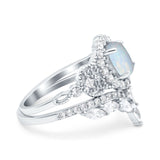 Marquise Art Deco Band Wedding Engagement Bridal Ring Oval Accent Vintage Round Simulated Cubic Zirconia 925 Sterling Silver