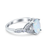 Oval Art Deco Wedding Engagement Bridal Ring Accent Vintage Round Simulated Cubic Zirconia 925 Sterling Silver