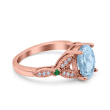 Oval Green Emerald Art Deco Wedding Engagement Bridal Ring Accent Vintage Round Simulated Cubic Zirconia 925 Sterling Silver